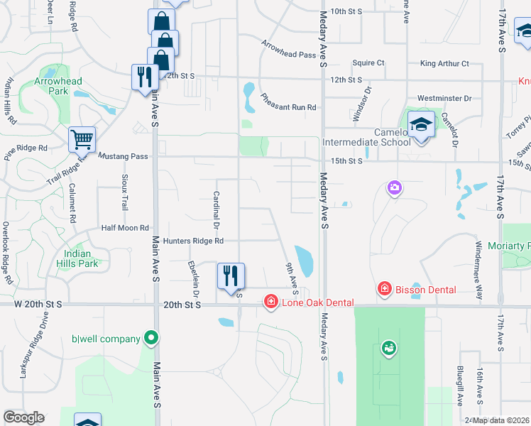 map of restaurants, bars, coffee shops, grocery stores, and more near 700-898 Leprechaun Cir in Brookings