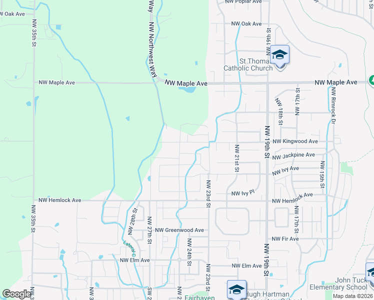 map of restaurants, bars, coffee shops, grocery stores, and more near 2421 Northwest Jackpine Lane in Redmond