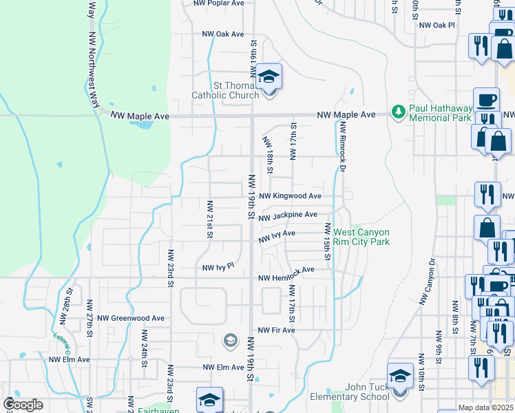 map of restaurants, bars, coffee shops, grocery stores, and more near 1146 Northwest 19th Street in Redmond