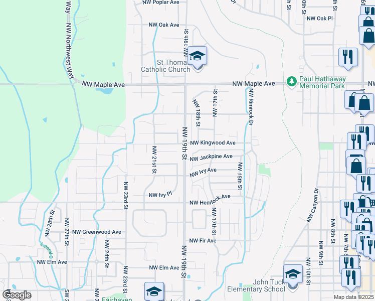 map of restaurants, bars, coffee shops, grocery stores, and more near 1144 Northwest 19th Street in Redmond