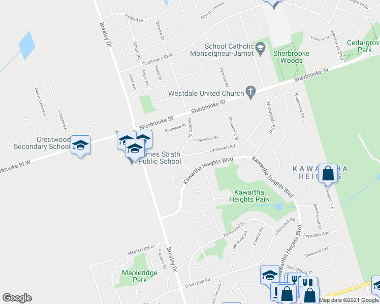 map of restaurants, bars, coffee shops, grocery stores, and more near in Peterborough