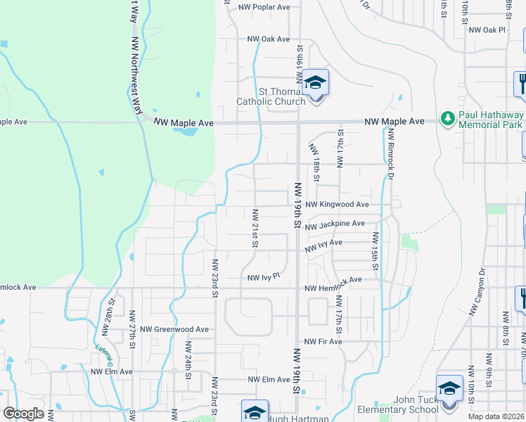 map of restaurants, bars, coffee shops, grocery stores, and more near 2055 Northwest Kingwood Avenue in Redmond