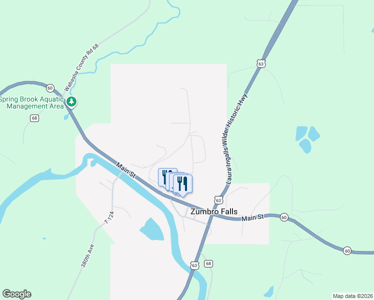 map of restaurants, bars, coffee shops, grocery stores, and more near 522 Nicholas Avenue in Zumbro Falls