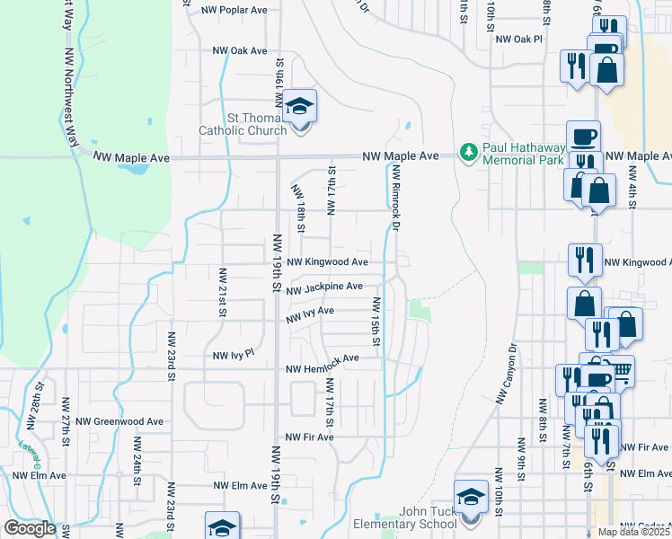 map of restaurants, bars, coffee shops, grocery stores, and more near 802 Northwest 19th Street in Redmond