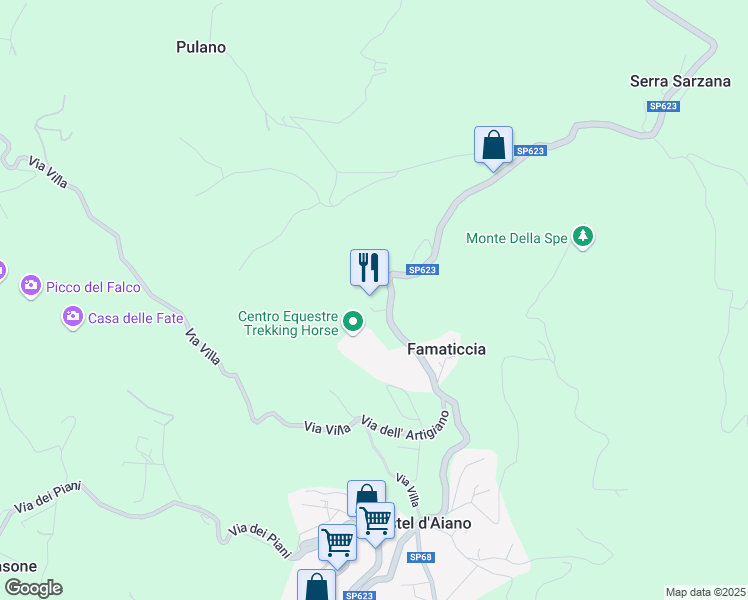 map of restaurants, bars, coffee shops, grocery stores, and more near 3 SP623 in Famaticcia