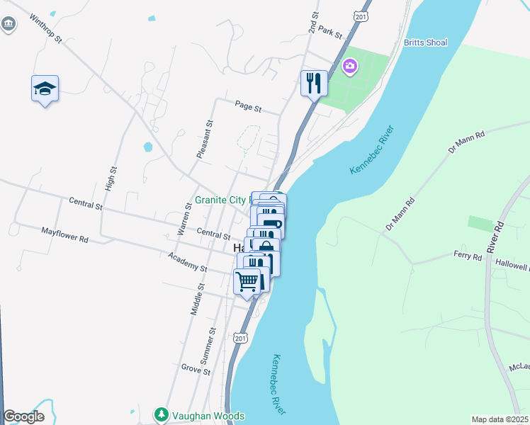 map of restaurants, bars, coffee shops, grocery stores, and more near 94 2nd Street in Hallowell