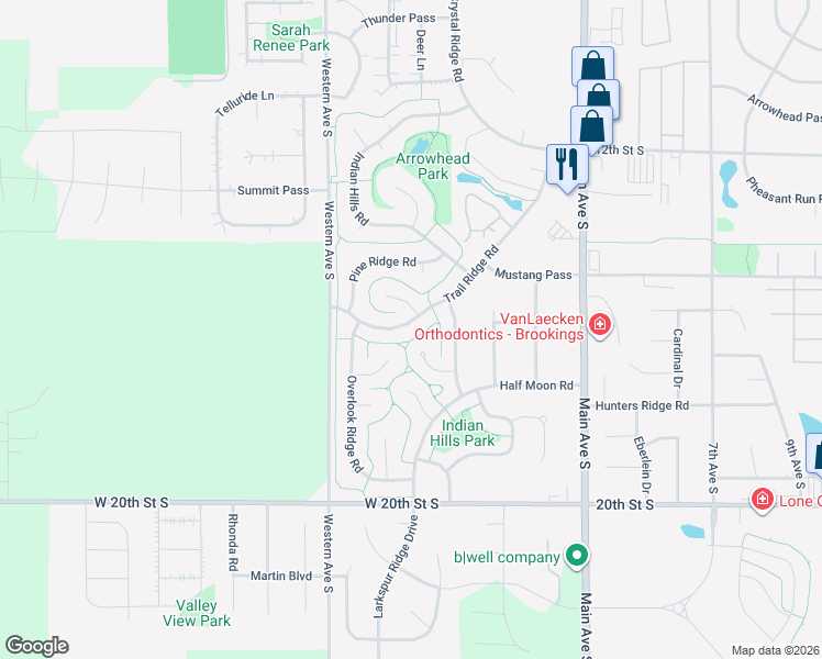 map of restaurants, bars, coffee shops, grocery stores, and more near 141 Trail Ridge Road in Brookings