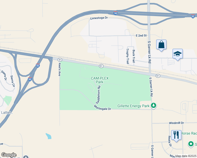 map of restaurants, bars, coffee shops, grocery stores, and more near 2910 Doubletree Lane in Gillette