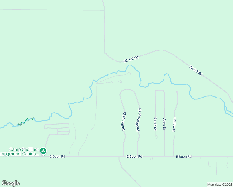 map of restaurants, bars, coffee shops, grocery stores, and more near 3500-3898 Driftwood Drive in Cadillac