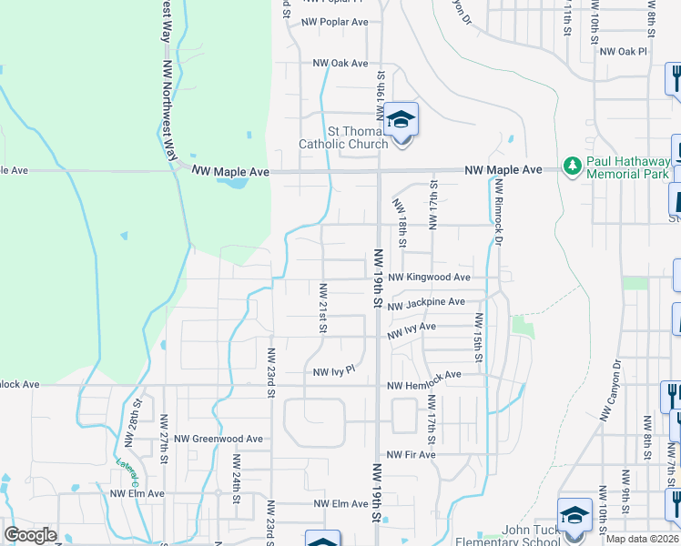 map of restaurants, bars, coffee shops, grocery stores, and more near 2055 Northwest Kingwood Avenue in Redmond