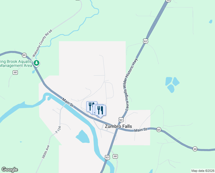 map of restaurants, bars, coffee shops, grocery stores, and more near 522 Nicholas Avenue in Zumbro Falls