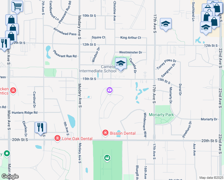 map of restaurants, bars, coffee shops, grocery stores, and more near 1226 Christine Circle in Brookings