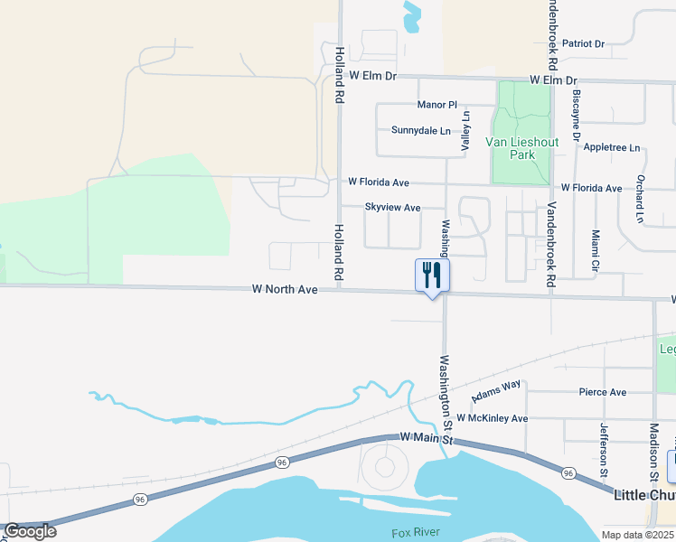 map of restaurants, bars, coffee shops, grocery stores, and more near 1180 West North Avenue in Appleton