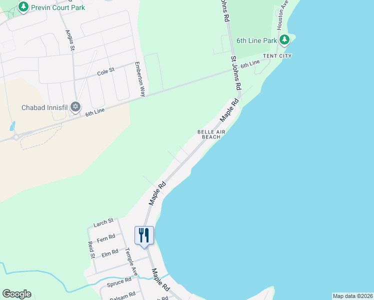 map of restaurants, bars, coffee shops, grocery stores, and more near 1417 Maple Way in Innisfil