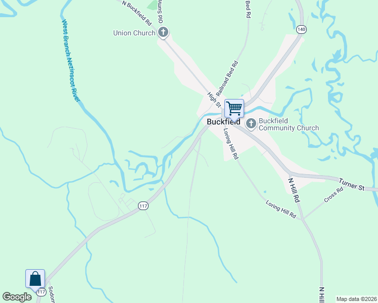 map of restaurants, bars, coffee shops, grocery stores, and more near in Buckfield