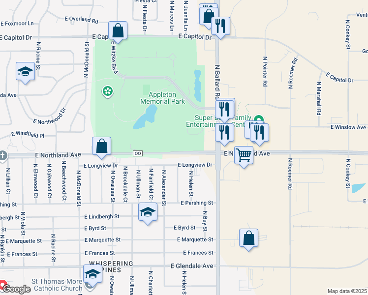 map of restaurants, bars, coffee shops, grocery stores, and more near 1730 East Northland Avenue in Appleton