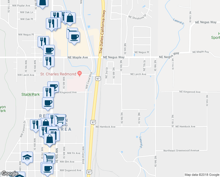 map of restaurants, bars, coffee shops, grocery stores, and more near 350 Northeast Kilnwood Place in Redmond
