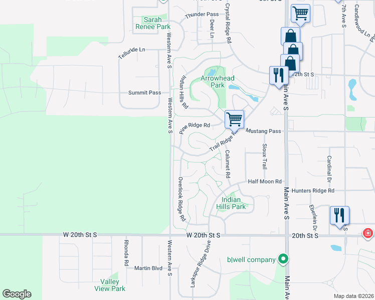map of restaurants, bars, coffee shops, grocery stores, and more near 141-143 Trail Ridge Road in Brookings