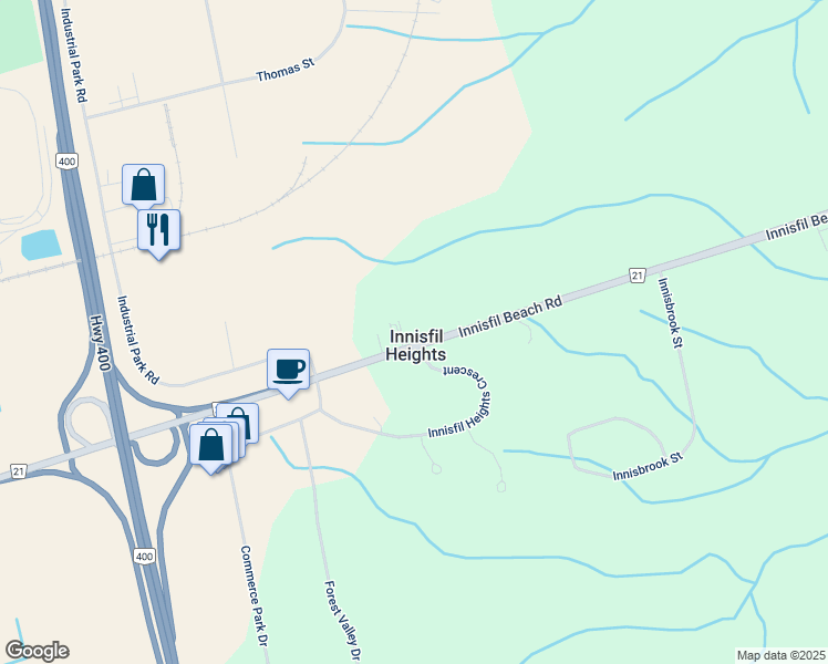 map of restaurants, bars, coffee shops, grocery stores, and more near 3274 Innisfil Beach Road in Innisfil