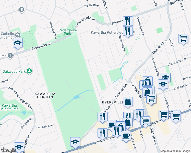 map of restaurants, bars, coffee shops, grocery stores, and more near in Peterborough
