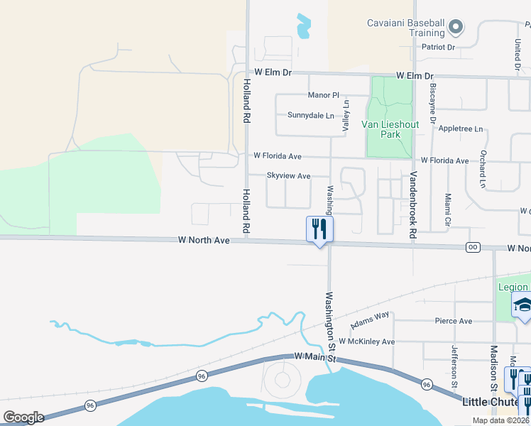 map of restaurants, bars, coffee shops, grocery stores, and more near 1166 West North Avenue in Appleton