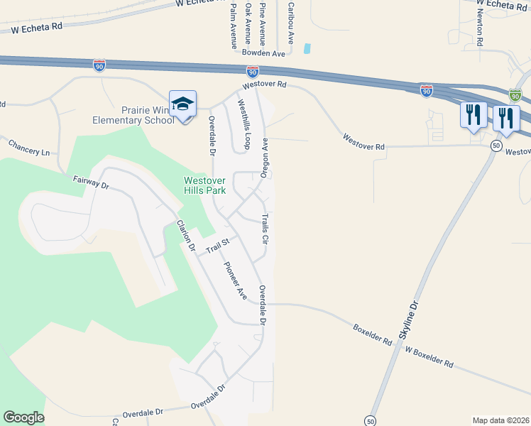 map of restaurants, bars, coffee shops, grocery stores, and more near 606 Trails Circle in Gillette