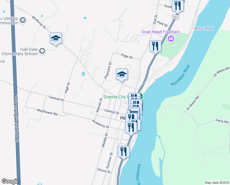 map of restaurants, bars, coffee shops, grocery stores, and more near 37 Winthrop Street in Hallowell
