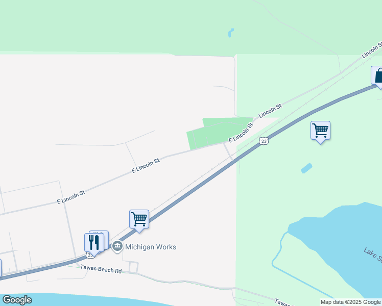 map of restaurants, bars, coffee shops, grocery stores, and more near 1301-1643 East Lincoln Street in East Tawas