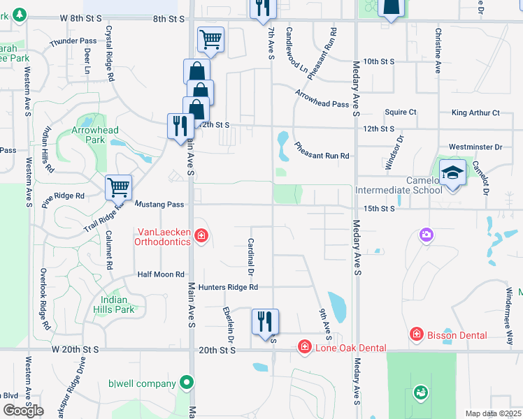 map of restaurants, bars, coffee shops, grocery stores, and more near 535 Remington in Brookings