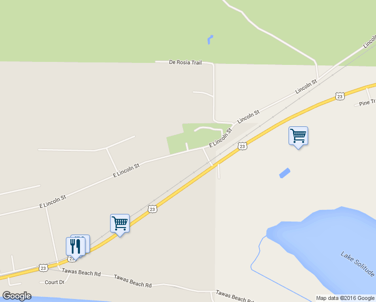 map of restaurants, bars, coffee shops, grocery stores, and more near 1643 East Lincoln Street in East Tawas