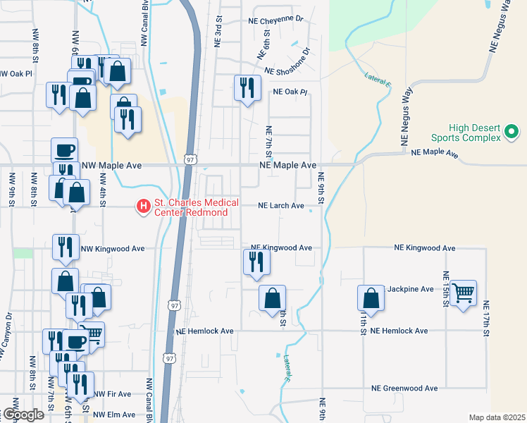 map of restaurants, bars, coffee shops, grocery stores, and more near 608 Northeast Larch Avenue in Redmond