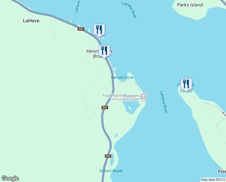 map of restaurants, bars, coffee shops, grocery stores, and more near 78 Fort Point Road in LaHave