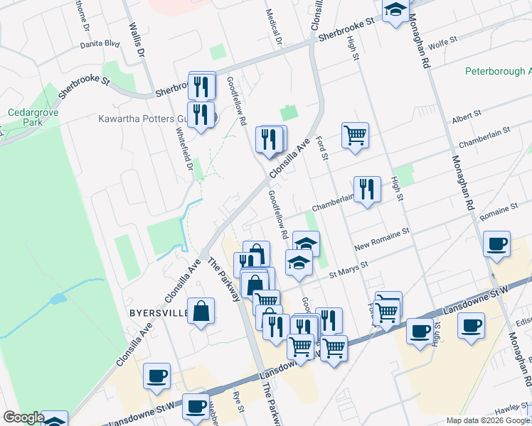 map of restaurants, bars, coffee shops, grocery stores, and more near 24 Stornoway Place in Peterborough