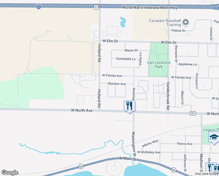 map of restaurants, bars, coffee shops, grocery stores, and more near 1422 Glenview Lane in Little Chute
