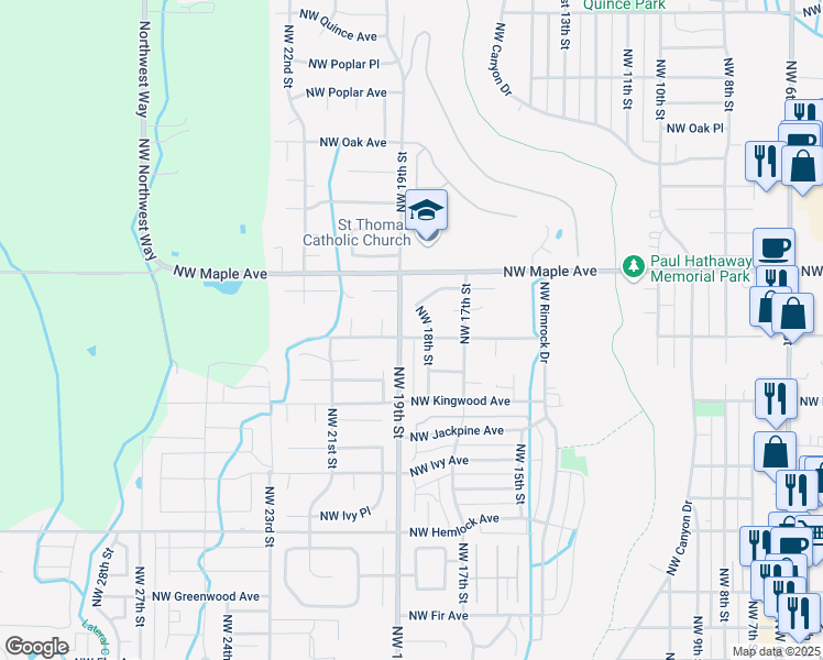 map of restaurants, bars, coffee shops, grocery stores, and more near 1863 Northwest Larch Avenue in Redmond