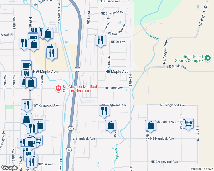 map of restaurants, bars, coffee shops, grocery stores, and more near 608 Northeast Larch Avenue in Redmond