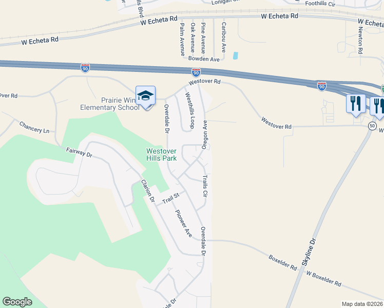 map of restaurants, bars, coffee shops, grocery stores, and more near 606 Trails Circle in Gillette