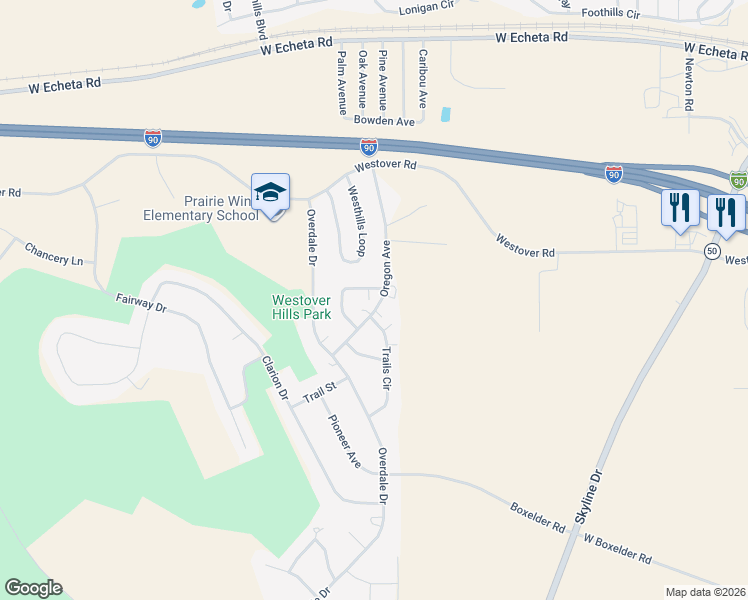 map of restaurants, bars, coffee shops, grocery stores, and more near 406 Oregon Avenue in Gillette