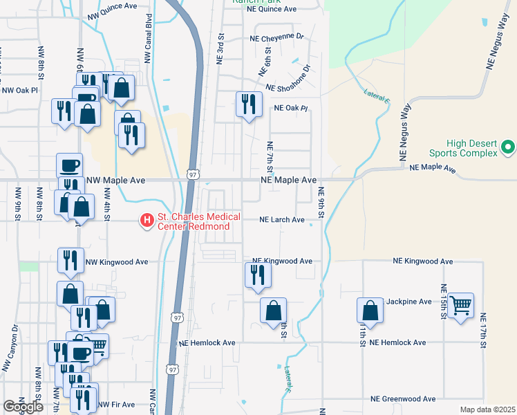 map of restaurants, bars, coffee shops, grocery stores, and more near 576 Northeast Negus Loop in Redmond