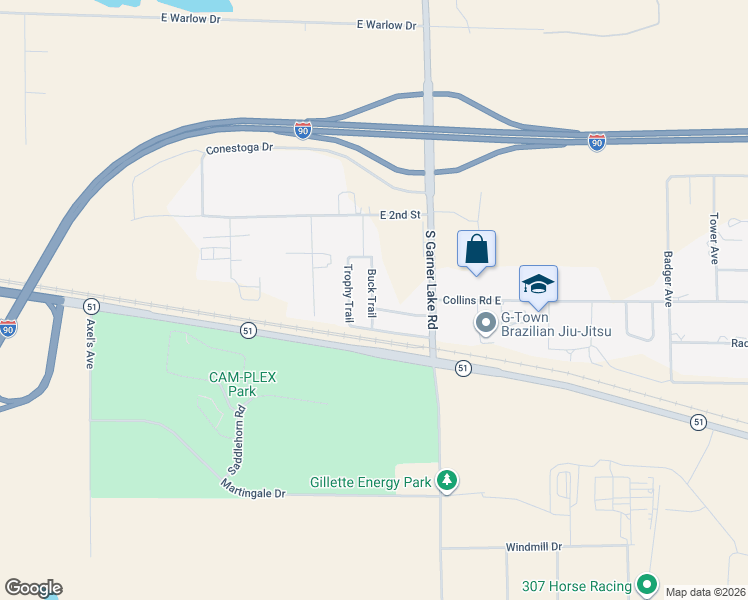 map of restaurants, bars, coffee shops, grocery stores, and more near 44 Buck Trail in Gillette