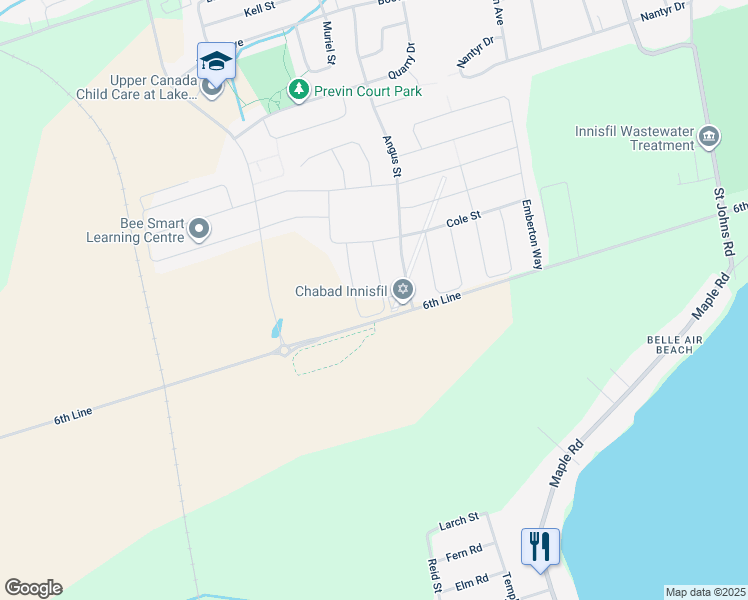 map of restaurants, bars, coffee shops, grocery stores, and more near 840-1438 6th Line in Innisfil