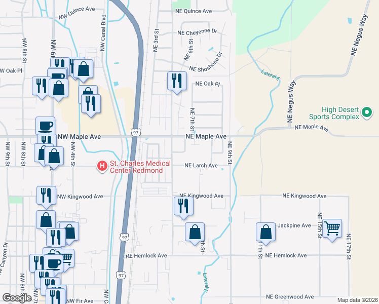 map of restaurants, bars, coffee shops, grocery stores, and more near 576 Northeast Negus Loop in Redmond
