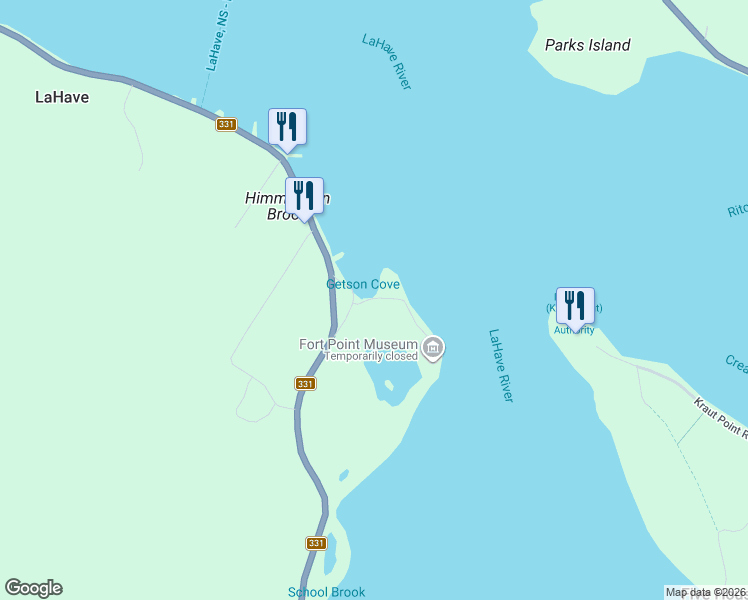 map of restaurants, bars, coffee shops, grocery stores, and more near 3533 Nova Scotia 331 in LaHave