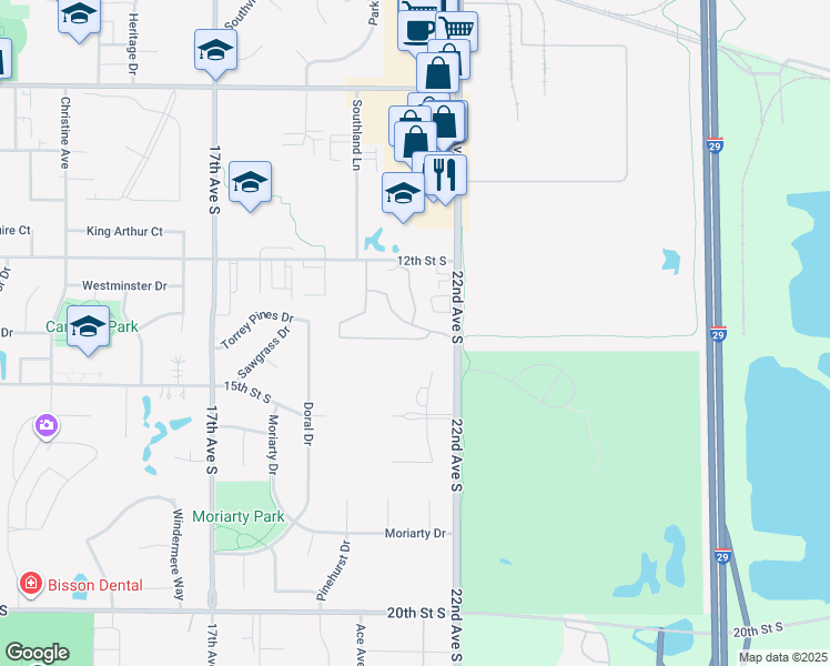 map of restaurants, bars, coffee shops, grocery stores, and more near 1170-1294 22nd Ave S in Brookings
