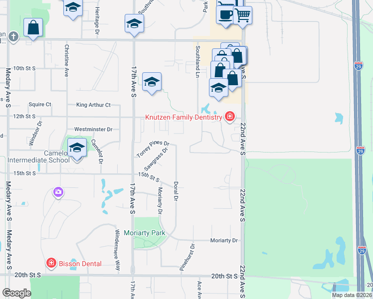 map of restaurants, bars, coffee shops, grocery stores, and more near 1309 Laurel Lane in Brookings