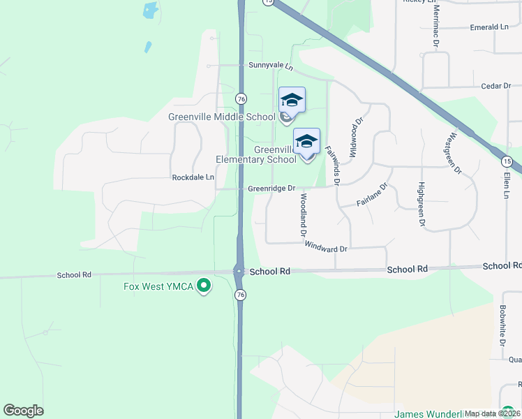 map of restaurants, bars, coffee shops, grocery stores, and more near W6889 Greenridge Drive in Greenville