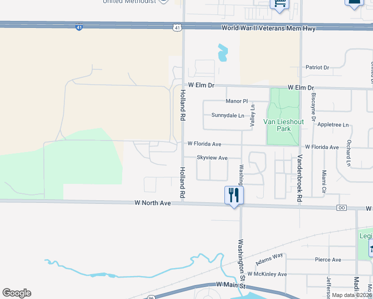 map of restaurants, bars, coffee shops, grocery stores, and more near 1512 Holland Road in Little Chute