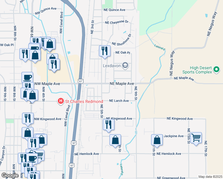 map of restaurants, bars, coffee shops, grocery stores, and more near 576 Northeast Negus Loop in Redmond