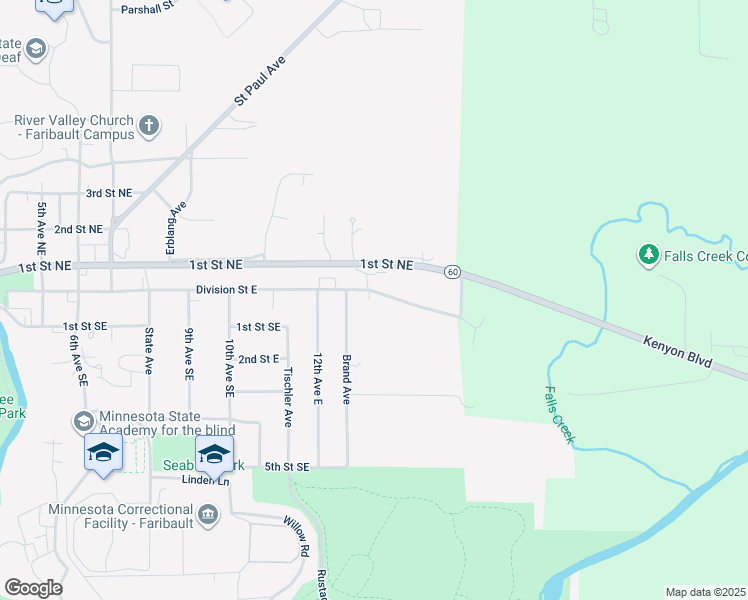 map of restaurants, bars, coffee shops, grocery stores, and more near 1331 Division Street East in Faribault