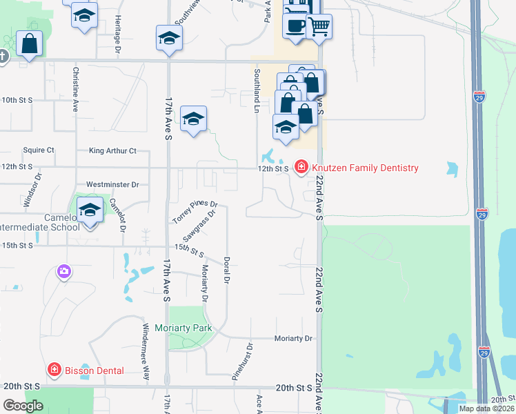 map of restaurants, bars, coffee shops, grocery stores, and more near 1309 Laurel Lane in Brookings